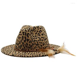 Berets Winter Top Hat Ladies Leopard Tweed Feather Wide Brim Woolen For Men And Women Outdoor Warm Jazz Panama