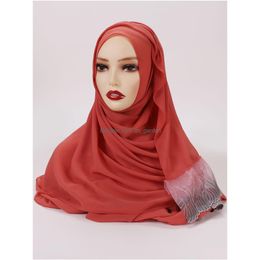 Scarves 2022 New Hijab Scarf For Muslim Women With Wave Lace Plain Islam Jersey Hijabs Lady Turban Headscarf Large Size Head Dhgarden Dh9Bg