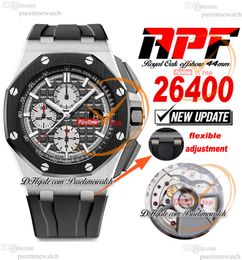 APF 44mm 26400IO A3126 Automatic Chronograph Mens Watch Sivler Index Black Ceramic Bezel Camouflage Rubber Exclusive Technology Super Version Puretimewatch C3