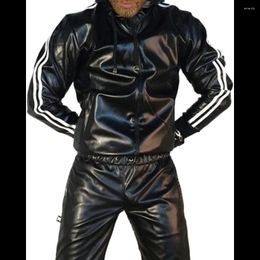 Men's Tracksuits Two-piece Leather Suit Mens Hooded Long Sleeve Black Sports Autnmn Clothes For Men