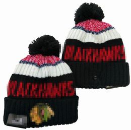 Men's Caps BLACKHAWKS Beanies CHICAGO Beanie Hats All 32 Teams Knitted Cuffed Pom Striped Sideline Wool Warm USA College Sport Knit hat Hockey Cap For Women's a0