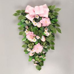 Decorative Flowers Colourful Easter Wreath Front Door Wall Oranments Happy Home Party Festival Decoration Garland