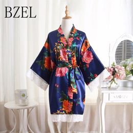 Women's Sleepwear BZEL 2021 Satin Robes For Brides Bride Bridemaid Wedding Robe Sexy Floral Pijama Bathrobe Short Nightgown W2894
