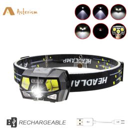 Head lamps USB Rechargeable Headlamp Flashlight 800 Lumens Bright LED Head Lamp Red Light Motion Sensor Head Light Fishing Hiking Running P230411