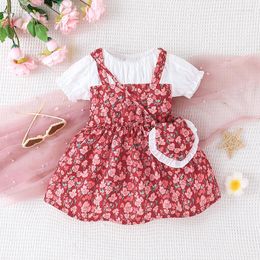 Girl Dresses Korean Version Of Children's Summer Floral Skirt 2023 Girls' Fake Two-piece Dress Bag Set