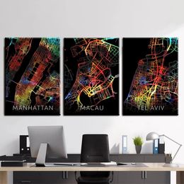 Paintings Modern World Map Moscow Bronx Macau City Canvas Painting Wall Art Posters Nordic Print Picture for Office Classroom Home Decor 231110