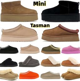 2023 Tasman Tazz Slippers Boots Chestnut Fur Slides Sheepskin Shearling Mules Women Men Ultra Mini Platform Boot Slip-on Shoes Suede Comfort Fall Winter Booist softj