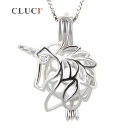 CLUCI fashion 925 sterling silver Unicorn cage pendant for women making pearls necklace jewelry 3pcs S18101607235D