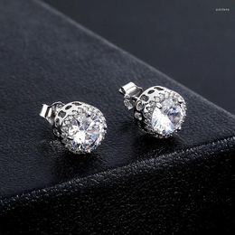 Stud Earrings 1 Pair Hip Hop 3A CZ Stone Paved Bling Out Round For Men Rapper Jewellery Gift Drop