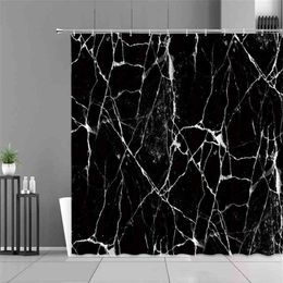 Black Marble White Stripe Printing Shower Curtain Modern Simplicity Home Bathroom Decor Cloth Waterproof Bath Curtains Screen 2109261n