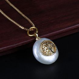 Choker Tiny Tree Of Life Charm Natural Coin Freshwater Pearl Bead Gold Chain Pendant Necklace For Women Wedding Birthday Gift Chokers