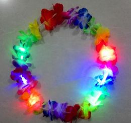 Glowing LED Light Up Hawaii Luau Party Flower Lei Fancy Dress Necklace Hula Garland Wreath Wedding Decor Party Supplies5044341
