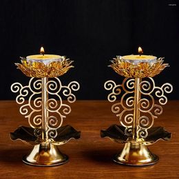 Candle Holders Golden Ghee Lamp Butter Indoor Decor Candlestick Oil Altar Supplies For Temples Home