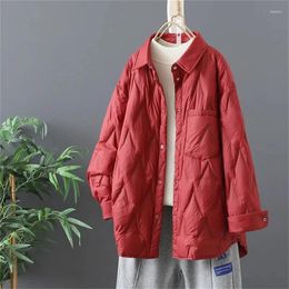 Women's Trench Coats 2023 Autumn Women Black Thin Cotton Quilted Female Casual Lapel Jacket Spring Outerwear Red Button Padden Shirt Top