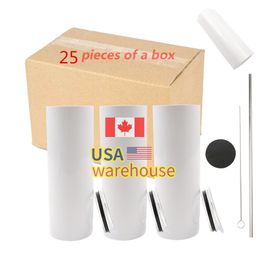 US CA Warehouse 20oz Sublimation Tumbler Blank Stainless Steel Tumbler DIY Tapered Cups Vacuum Insulated 600ml Car Tumbler Mugs