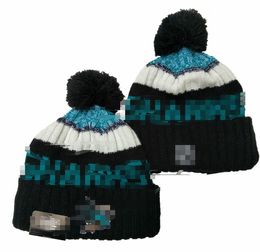 Men's Caps SHARKS Beanies SAN JOSE Beanie Hats All 32 Teams Knitted Cuffed Pom Striped Sideline Wool Warm USA College Sport Knit Hat Hockey Cap for Women's A