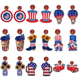 Dangle Chandelier USA Independence Day Beer Slippers Wooden Earrings American Election Theme July Fourth Hot Air Balloon Flower Vase Drop Earring Z0411