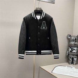 Mon Alyx Triple Co Branded m Family Leather Sleeves Baseball Jacket Coat Unisex Stand Neck Down