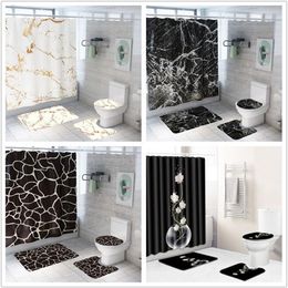 Creative Marble Printing Bathroom Waterproof Shower Curtain Pedestal Rug Lid Carpet Toilet Cover set Bath Curtain Mat Set T200102298z