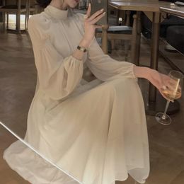 Casual Dresses Elegant Princess Style Long Sleeve Party Dress Women's High Collar White Fairy Midi Korean Fashion Outfits Y2K Vestidos