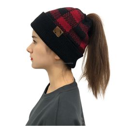 Curled Square Cheque Ball Hat Christmas Ponytail Jacquard Knit Outdoor Warm Jumper Drop Delivery Dhhv6