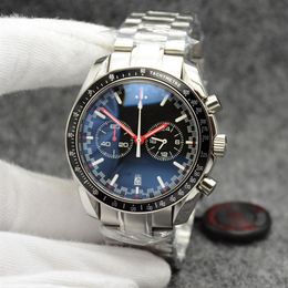 High Grade 44MM Quartz Chronograph Mens Watches Red Hands Stainless Steel Bracelet Fixed Bezel With A Top Ring Showing Tachymeter 275t