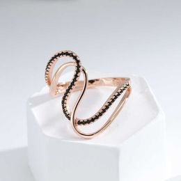 Band Rings Exaggerated Design Full Blk Zircon Double Twist Women's Rings 585 Gold Color Gothic Jewelry Party Daily Unusual cessories P230411