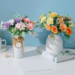 Decorative Flowers & Wreaths Bouquet Artificial Flower Hydrangea Small Rose Combination Holding Fake Home Garden Wedding DecorationDecorativ