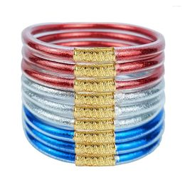 Bangle 9pcs/set Colourfull Glitter Jelly Bangles Bracelets Soft Shiny Silicone Bracelet For Women Waterproof Beach Party