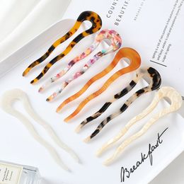 Fashion Hairpins Women Acetate Hair Clips Large 11.6cm U Shape Hair Stick Colourful Marble Pattern Hair Accessories