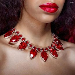 Pendant Necklaces 2023 Luxury Red Glass Crystal Big Water Drop Statement Choker Necklace For Women Rhinestone Large Collar Wedding Jewelry