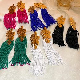 Dangle Earrings Bohemian Leaves Rice Beads Tassels Personalised Design Fashionable Minimalist