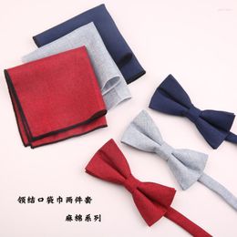 Neck Ties Linbaiway Bowtie Men Cotton Handkerchief Set For Mens Business Wedding Bow Tie Dress Pocket Square Towel Custom Logo
