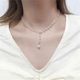 Choker Korean Version Fashion Vintage Short Style Ladies Crystal Necklace Clavicle Chain Pearl Pendant Fringe For Women