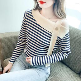 Women's Sweaters Autumn Fashion Striped Off-the-Long Sleeve Sweater Simple Temperament Slimming Bottoming Shirt Western Style Top