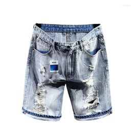 Men's Jeans Men Ripped Denim Shorts Summer Blue Hight Quality Male Cotton Stretch Fit Holes Size 28-48