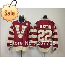 SUPE 2014 Heritage Classic Jerseys 22 Daniel Sedin Winter 100th Claret Red Ice Hockey Jersey Millionaires / Patch