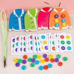 Children's Early Education Rope Wearing Games 3-6 Year Old Boys and Girls Baby Hands on Ability Clothes Buttons Threading Toys