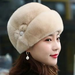 Beanie Skull Caps Winter Hat Russian Flower Decor Thickened Luxury Keep Warm Solid Color Autumn Thermal Middle aged Women Cap For Outdoor 231110