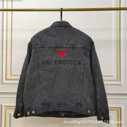 Correct Version of b Family Trend New Love Letter Embroidered Denim Jacket with Verified Casual for Both Men and Women