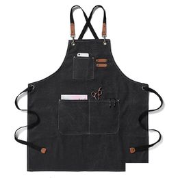 Hair Dresser Salon Apron With 5 Pockets Hairdressing Cape Cloth Cutting Dyeing For Barber Shop Black Jean Drop Delivery Dhger