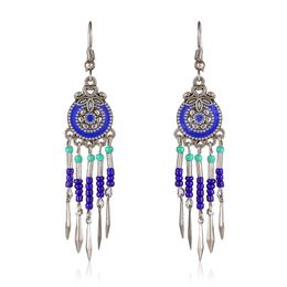 Vintage Silver Colour Alloy Dangle Earings Rice Beads Tassel Earrings for Women Indian Jewellery Bohemia Ethnic Water Drop Earring