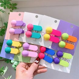 1 Pair Korean Sweet Girl Princess Hairpins Fashion Children's Simple Cute Candy Color Round Beans Hair Clip Hair Accessories