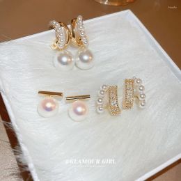 Stud Earrings Korea Light Luxury Genuine Gold Plated Silver Pin C-shaped For Women Gentle Elegant Pearl Feminine Jewellery