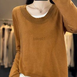 Women's Sweaters Women s Fashionable and Stylish Spring 2023 New Arrival Plus Size Knitted Sweater Faux Two piece Top Thin Wool Base Shirt zln231111
