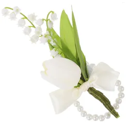 Decorative Flowers Artificial Tulip Flower Wrist Corsage Bridesmaid Bracelet Wristlet
