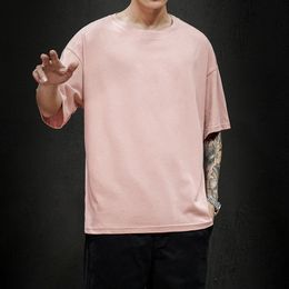 Men's T-Shirts Summer T-shirt Fashion Solid Large Hip Hop Short Sleeve Casual Cotton Street Clothing Top Grade 230410