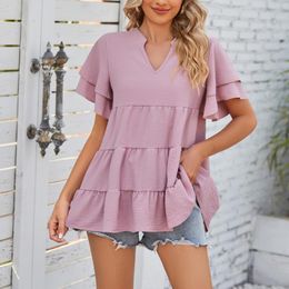 Women's Blouses Blouse Fashion Double Layered Ruffle Sleeve Tops For Women Casual V Neck Tunic Lace Layering Camisole Womens Tees