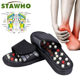 Foot Massager Feet Massage Slippers Reflexology Acupuncture Therapy Walk Stone Shoes Cobblestone Sandal 230411