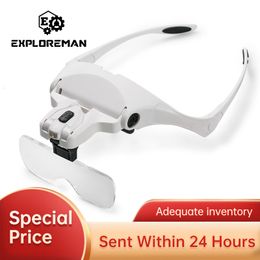 Magnifying Glasses Magnifying Glasses With LED Lights Lamp Interchangeable Lens 1.0X/1.5X/2.0X/2.5X/3.5X Tool Repair Reading Magnifier 230410